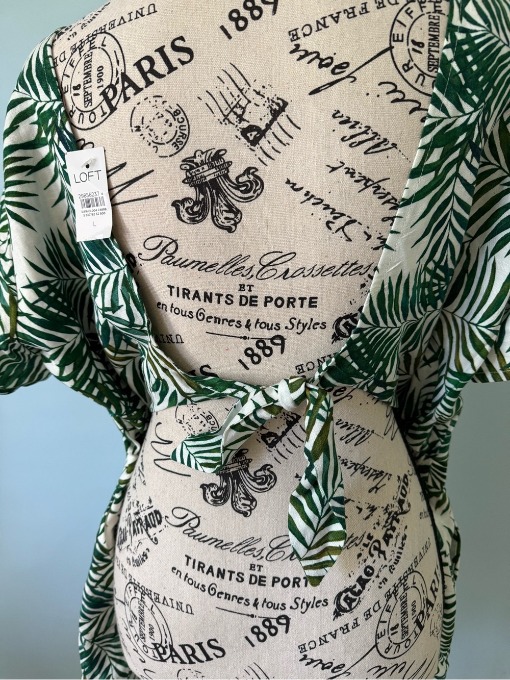 LOFT Palm Print Tie Back Linen Blend Romper Size Large NEW with Tags - Picture 3 of 4